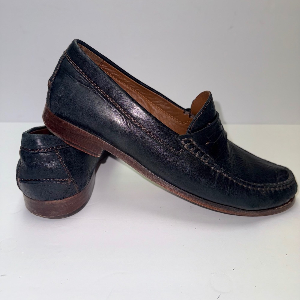 Trask Penny Loafer Mens 10M Black Leather Handsewn Moc Toe 30-1776